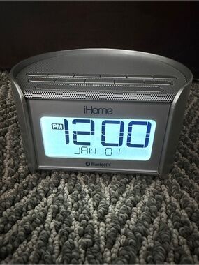 iHome Bluetooth Alarm Clock - Silver Gray w multiple functions. Pair w phone
